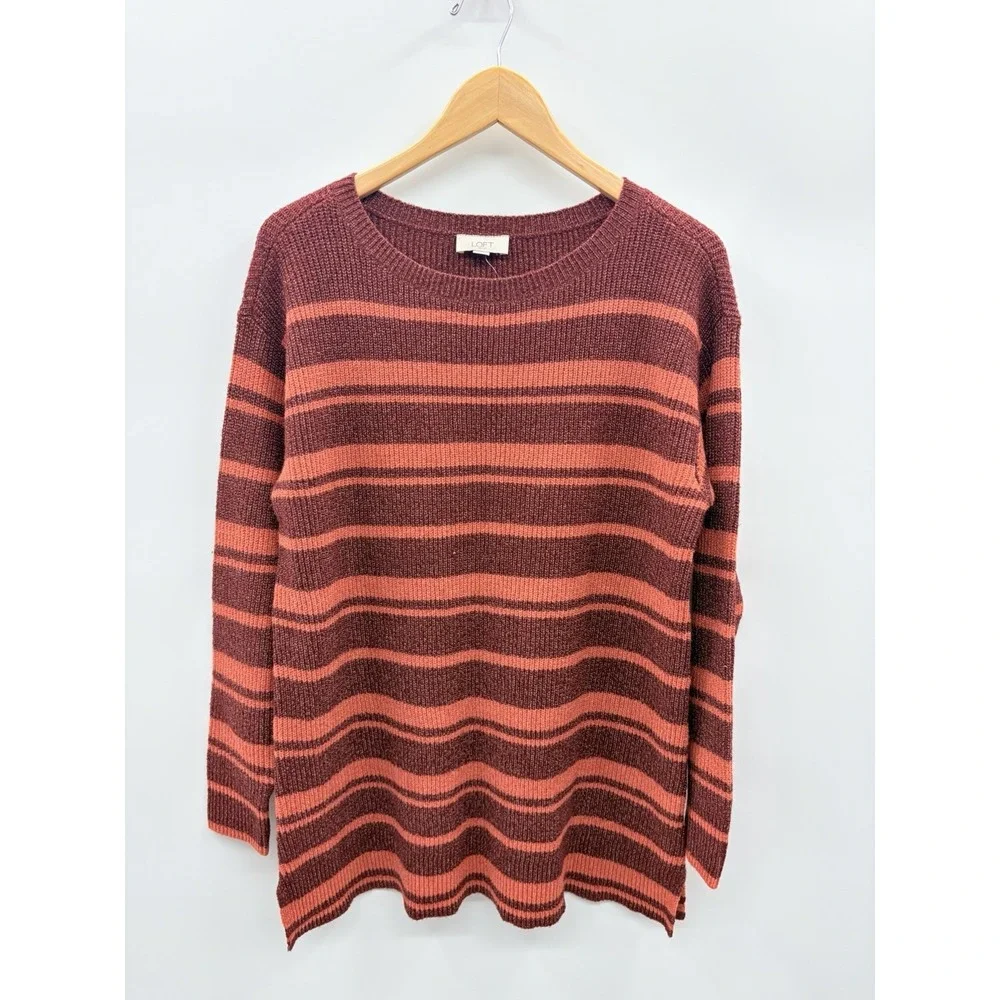 Ann Taylor LOFT Womens Size XL Striped Ribbed Long Sleeve Tunic Sweater $70